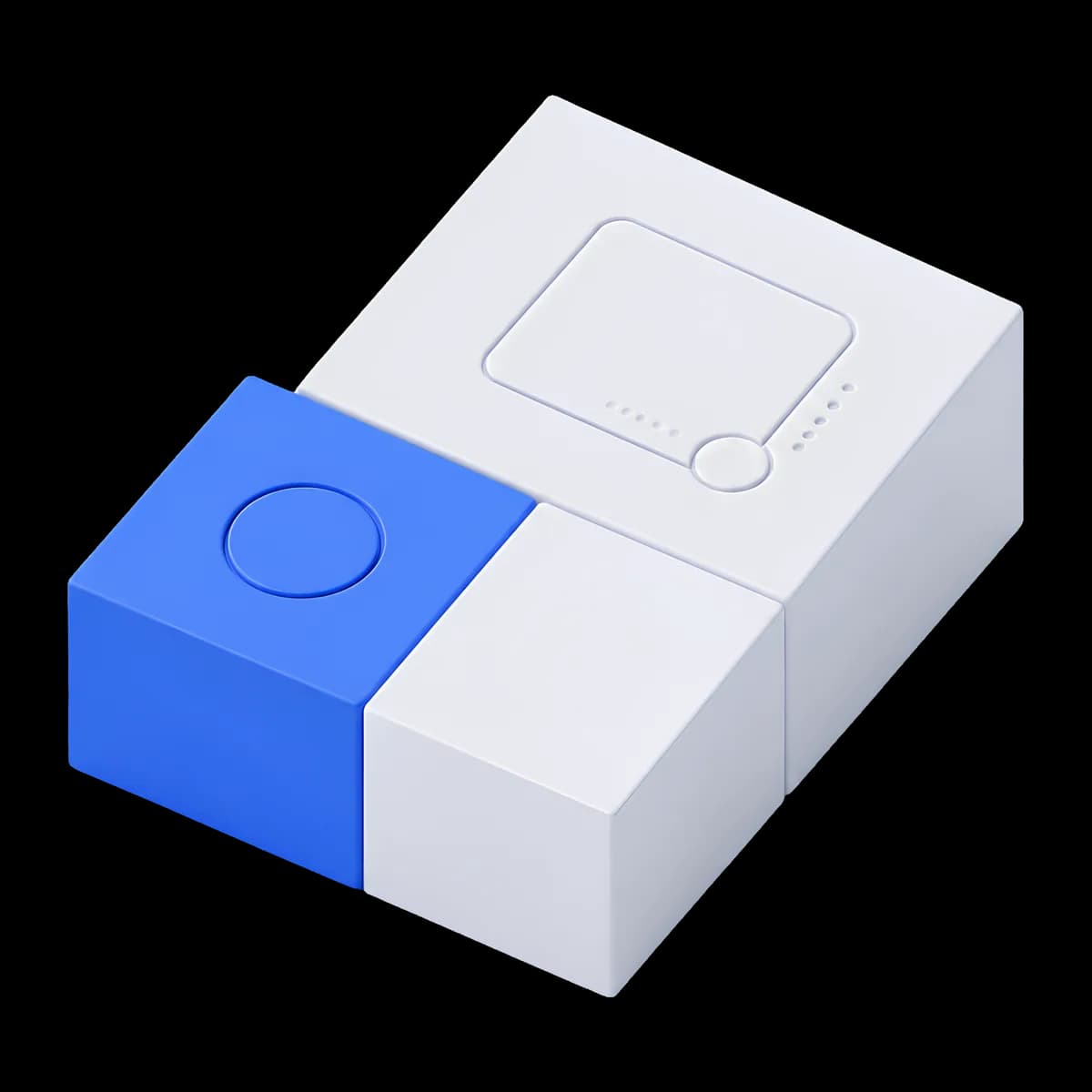 3D illustration of interface blocks with a blue action button